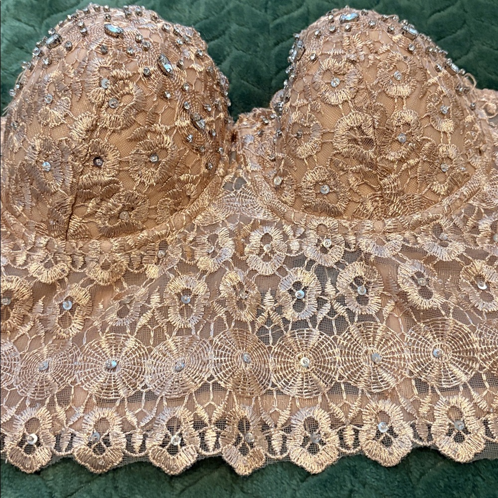 Sequin Corset Bustier Top Strapless Nude Small - Picture 2 of 5